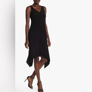 Tash and Sofie Black Asymmetrical‎ V-Neck Midi Dress